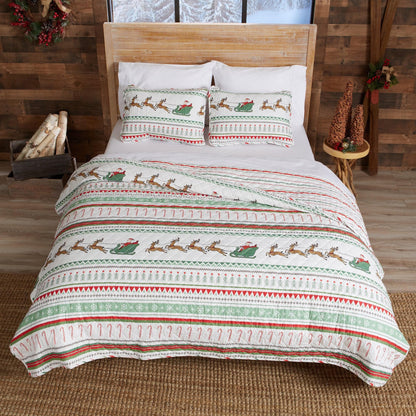 Christmas Quilt Collection reindeer sleigh pattern in red and green by Great Bay Home on Tampa Home & Garden Store