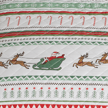 Christmas Quilt Festive Collection by Great Bay Home; holiday quilt with candy canes and reindeer on Tampa Home & Garden Store
