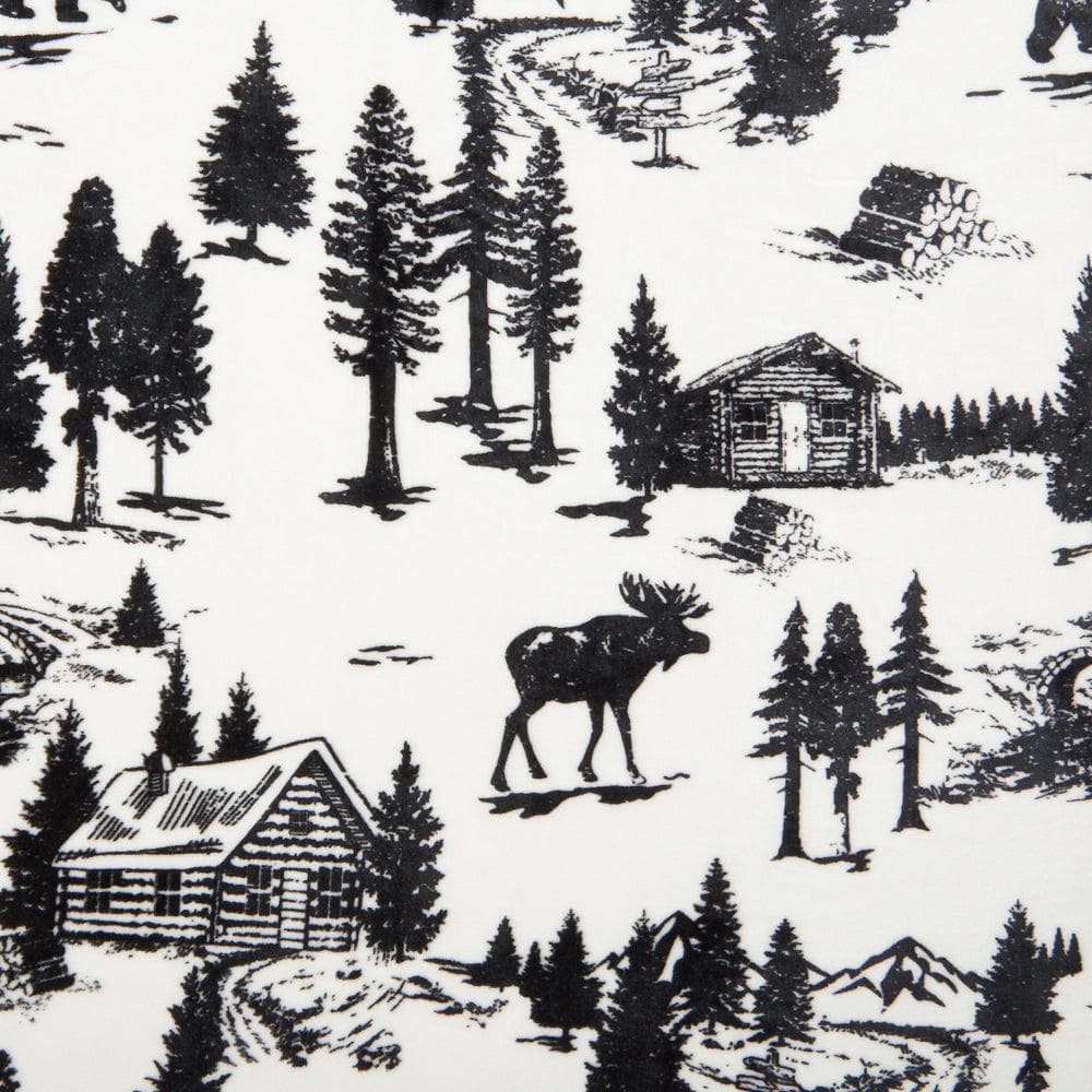 Velvet Plush Sherpa Bed Blanket woodland forest moose print black and white on Tampa Home & Garden Store