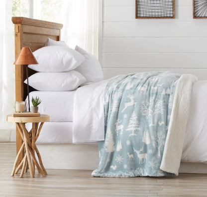 Velvet Plush Sherpa Luxury Bed Blanket by Great Bay Home, Cielo Collection in blue motifs on Tampa Home & Garden Store