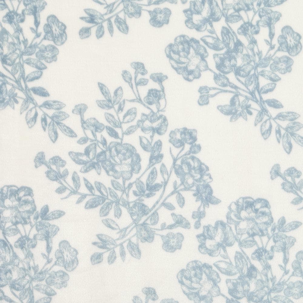 Velvet Plush Sherpa Bed Blanket - Cielo ivory with blue floral pattern by Great Bay Home on Tampa Home & Garden Store