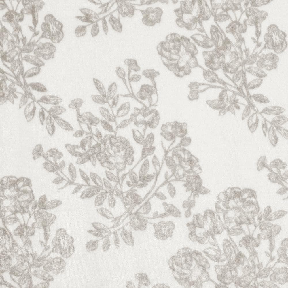 Velvet Plush Sherpa Luxury Bed Blanket - Cielo Collection in ivory with gray floral pattern on Tampa Home & Garden Store