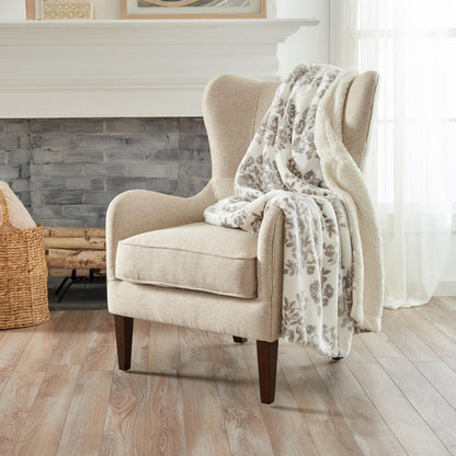 Velvet Plush Sherpa Luxury Bed Blanket Cielo Collection beige floral gray throw by Great Bay Home on Tampa Home & Garden Store