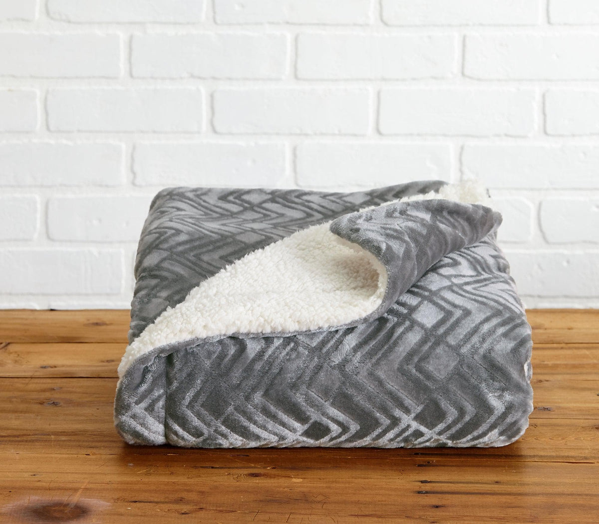 Velvet Plush Sherpa Bed Blanket gray chevron with white sherpa lining Cielo Collection on Tampa Home & Garden Store