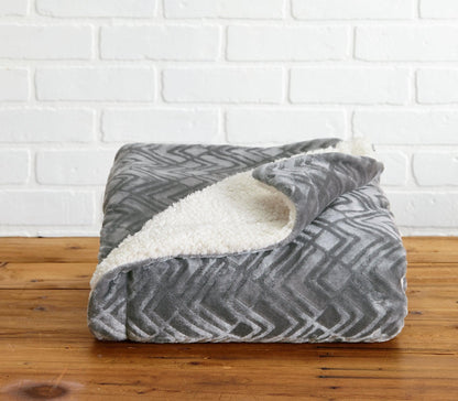 Velvet Plush Sherpa Bed Blanket gray chevron with white sherpa lining Cielo Collection on Tampa Home & Garden Store