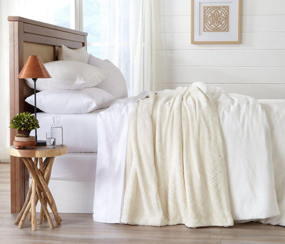 Velvet Plush Sherpa Luxury Bed Blanket - Cielo Collection, ivory cream by Great Bay Home on Tampa Home & Garden Store