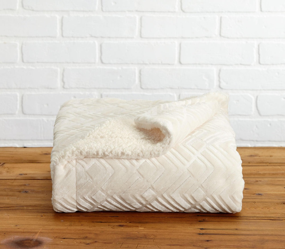 Velvet Plush Sherpa Luxury Bed Blanket quilted texture, two blankets stacked on wood floor on Tampa Home & Garden Store
