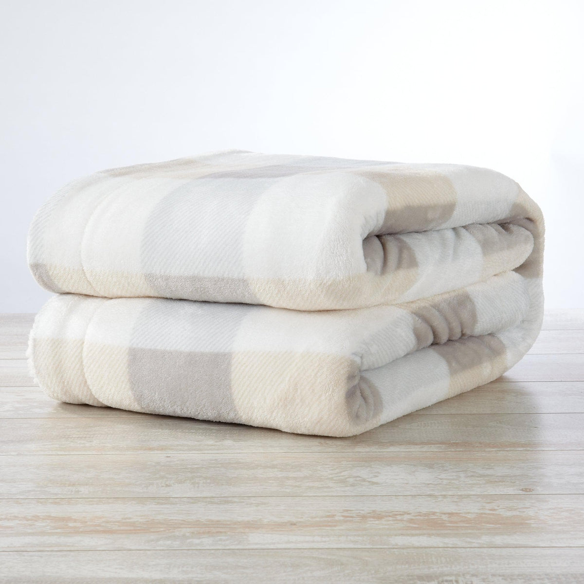 Velvet Plush Sherpa Bed Blanket Kinsley Collection by Great Bay Home, cream beige striped on Tampa Home & Garden Store