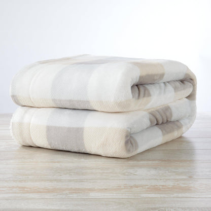 Velvet Plush Sherpa Bed Blanket Kinsley Collection by Great Bay Home, cream beige striped on Tampa Home & Garden Store