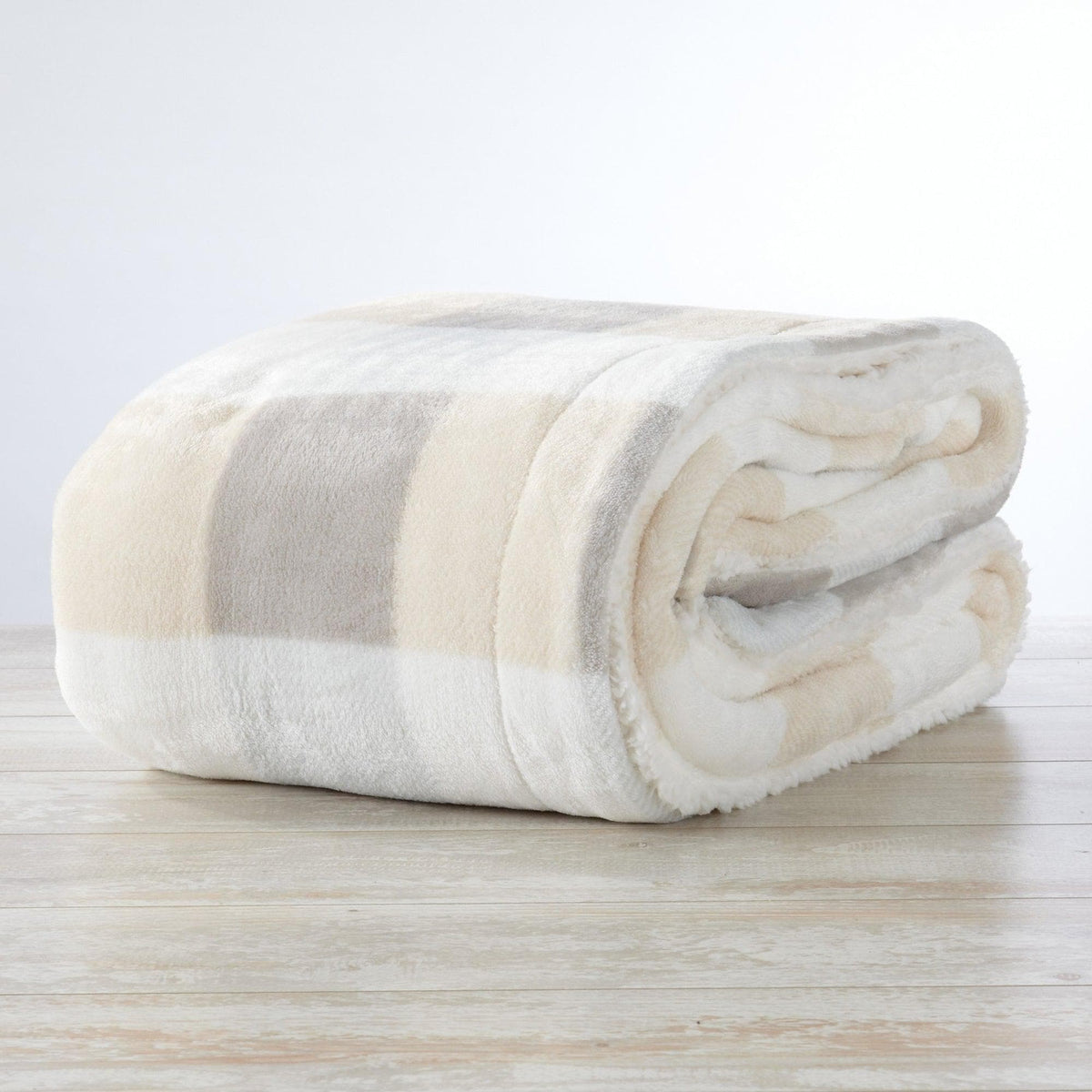 Velvet Plush Sherpa Luxury Bed Blanket by Great Bay Home, Kinsley Collection cream tones rolled on Tampa Home & Garden Store