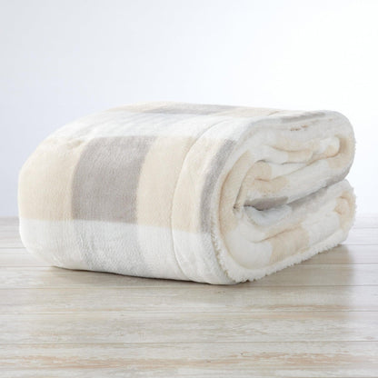 Velvet Plush Sherpa Luxury Bed Blanket by Great Bay Home, Kinsley Collection cream tones rolled on Tampa Home & Garden Store