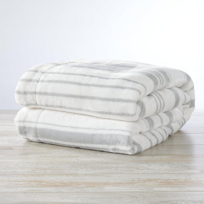 Velvet Plush Sherpa Luxury Bed Blanket Kinsley Collection ivory gray striped Great Bay Home on Tampa Home & Garden Store