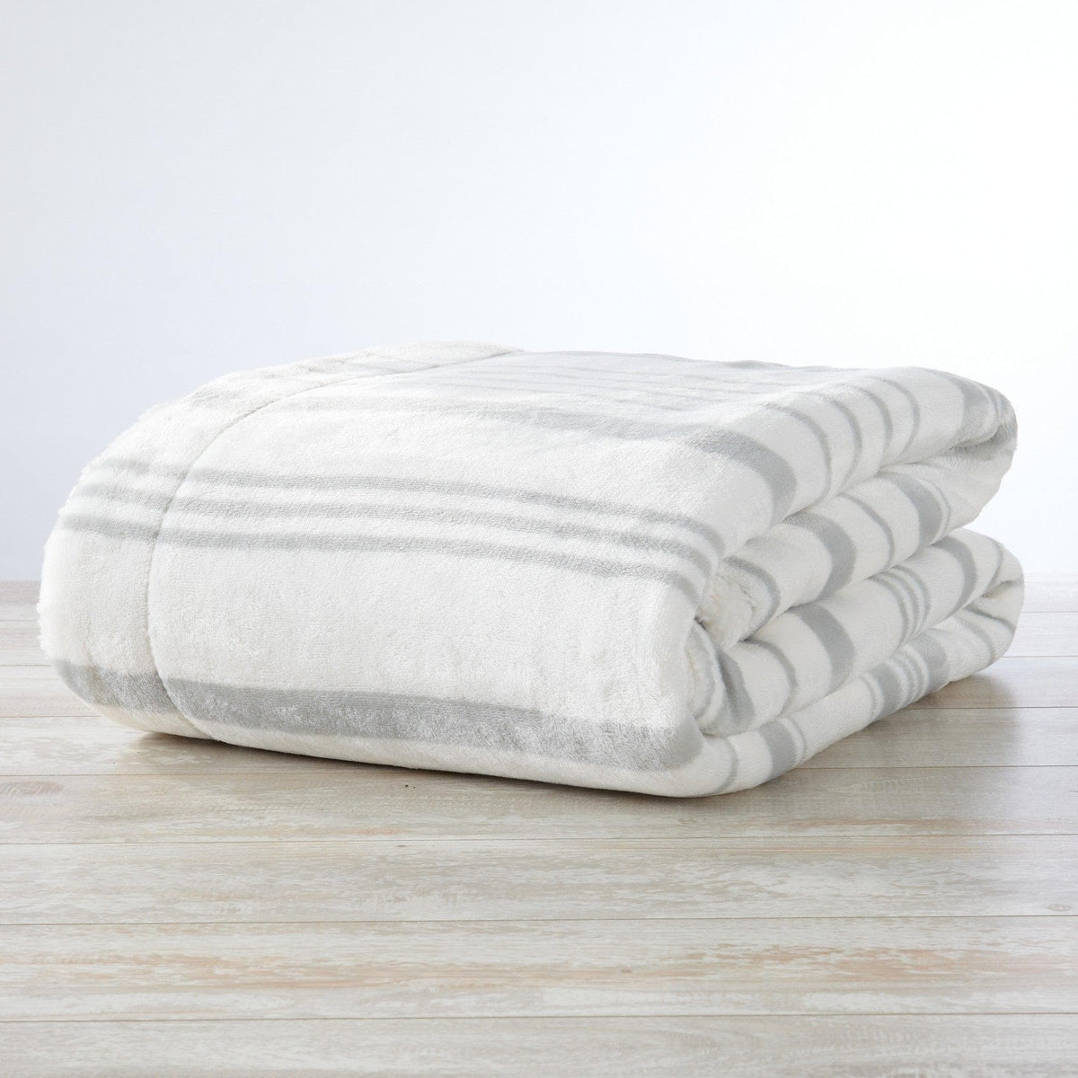Velvet Plush Sherpa Luxury Bed Blanket white with gray stripes by Great Bay Home Kinsley on Tampa Home & Garden Store