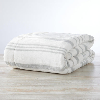 Velvet Plush Sherpa Luxury Bed Blanket white with gray stripes by Great Bay Home Kinsley on Tampa Home & Garden Store