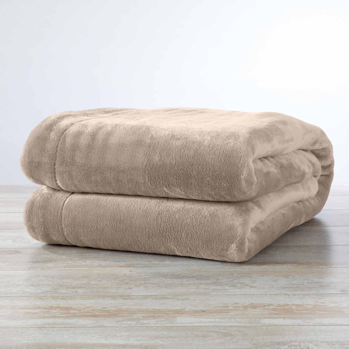 Velvet Plush Sherpa Luxury Bed Blanket beige by Great Bay Home, double-stack plush blankets on Tampa Home & Garden Store