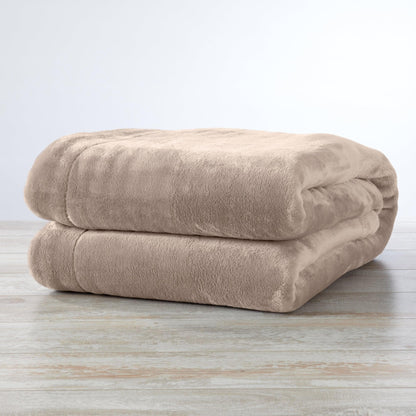 Velvet Plush Sherpa Luxury Bed Blanket beige by Great Bay Home, double-stack plush blankets on Tampa Home & Garden Store