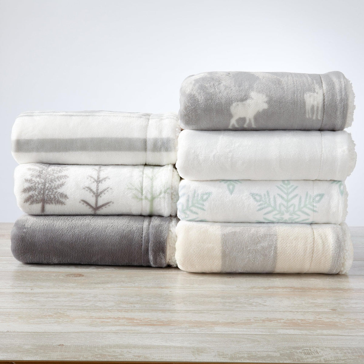 Velvet Plush Sherpa Luxury Bed Blanket Kinsley by Great Bay Home white tones folded stack on Tampa Home & Garden Store