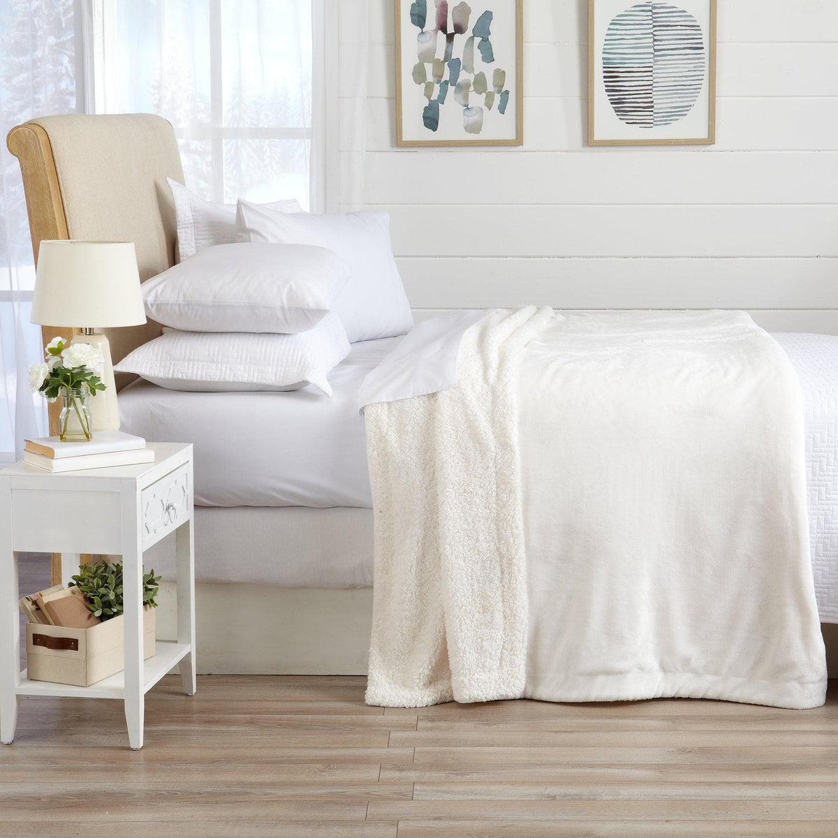 Velvet Plush Sherpa Bed Blanket - Kinsley Collection ivory cream by Great Bay Home on Tampa Home & Garden Store