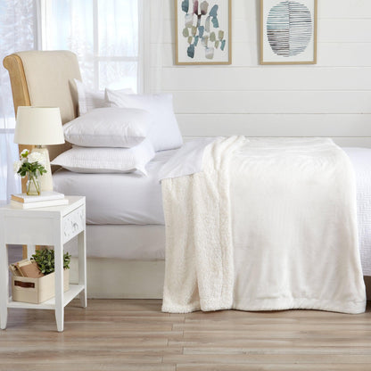 Velvet Plush Sherpa Bed Blanket - Kinsley Collection ivory cream by Great Bay Home on Tampa Home & Garden Store