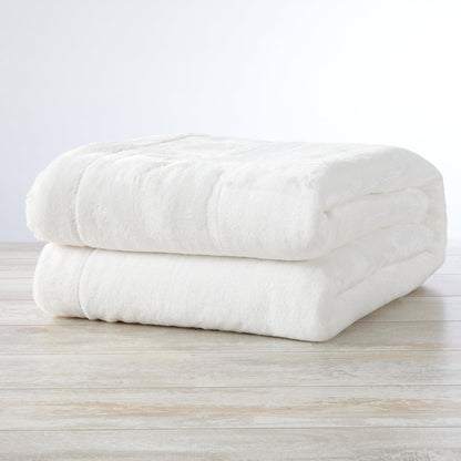 Velvet Plush Sherpa Bed Blanket Kinsley Collection ivory white plush blanket by Great Bay Home on Tampa Home & Garden Store