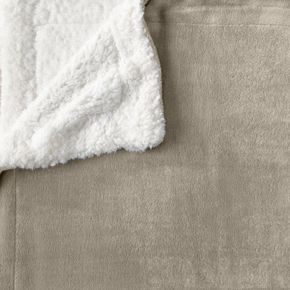 Great Bay Home Velvet Plush Sherpa Bed Blanket white sherpa with taupe plush on Tampa Home & Garden Store