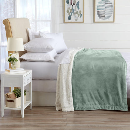 Velvet Plush Sherpa Luxury Bed Blanket - Kinsley Collection, Great Bay Home, sage green on Tampa Home & Garden Store