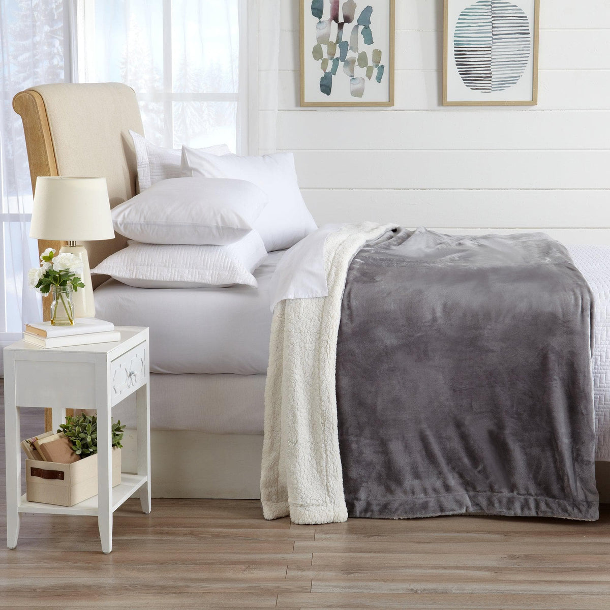 Velvet Plush Sherpa Luxury Bed Blanket - Kinsley Collection, gray by Great Bay Home on Tampa Home & Garden Store