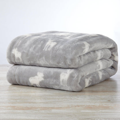 Velvet plush sherpa bed blanket gray with white cloud pattern, Great Bay Home, Kinsley Collection on Tampa Home & Garden Store