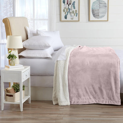 Velvet Plush Sherpa Luxury Bed Blanket Kinsley Collection in blush pink by Great Bay Home on Tampa Home & Garden Store