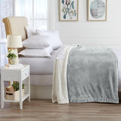 Velvet Plush Sherpa Luxury Bed Blanket - Kinsley gray with white sherpa throw bed on Tampa Home & Garden Store