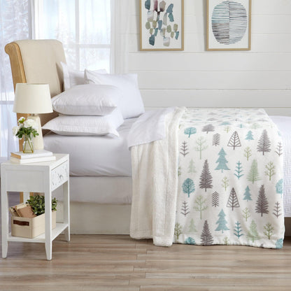 Velvet Plush Sherpa Bed Blanket Kinsley teal gray forest print by Great Bay Home on Tampa Home & Garden Store