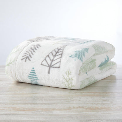Velvet Plush Sherpa Blanket - Kinsley by Great Bay Home, white with pastel fern prints, rolled on Tampa Home & Garden Store