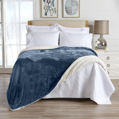 Velvet Plush Sherpa Luxury Bed Blanket Kinsley Great Bay Home blue with white sherpa reverse on Tampa Home & Garden Store