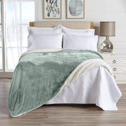 Velvet Plush Sherpa Bed Blanket Kinsley Collection, sage green by Great Bay Home on Tampa Home & Garden Store