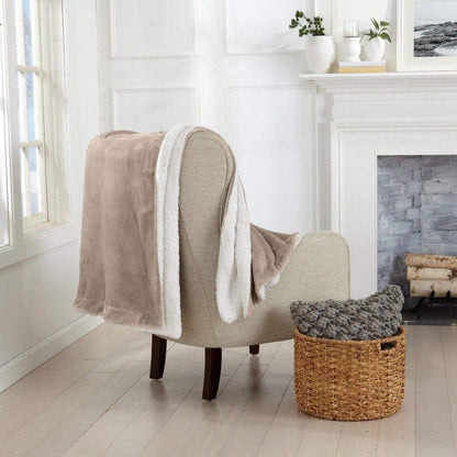 Velvet Plush Sherpa Luxury Bed Blanket Kinsley taupe with sherpa by Great Bay Home on Tampa Home & Garden Store