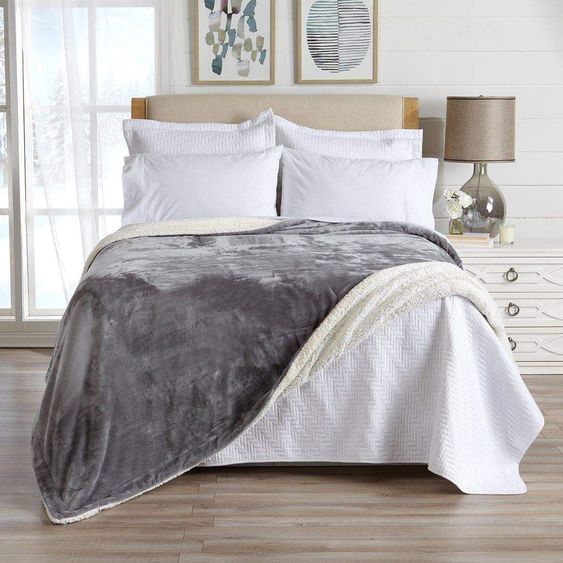 Velvet Plush Sherpa Luxury Bed Blanket Kinsley dark gray plush top cream sherpa reverse on Tampa Home & Garden Store