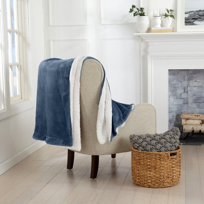 Velvet Plush Sherpa Luxury Bed Blanket Kinsley Collection blue with sherpa lining Great Bay Home on Tampa Home & Garden Store