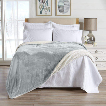 Velvet Plush Sherpa Bed Blanket Kinsley gray with sherpa lining on Tampa Home & Garden Store