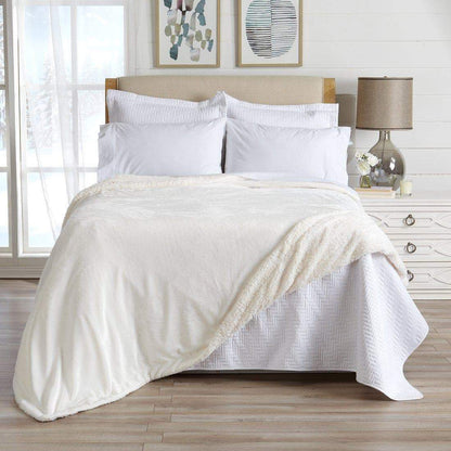 Velvet Plush Sherpa Luxury Bed Blanket Kinsley Collection, ivory by Great Bay Home on Tampa Home & Garden Store