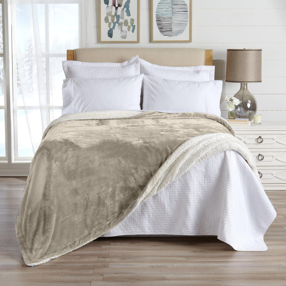 Velvet Plush Sherpa Luxury Bed Blanket - Kinsley Collection by Great Bay Home in taupe on Tampa Home & Garden Store