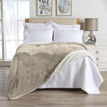 Velvet Plush Sherpa Luxury Bed Blanket - Kinsley Collection by Great Bay Home in taupe on Tampa Home & Garden Store