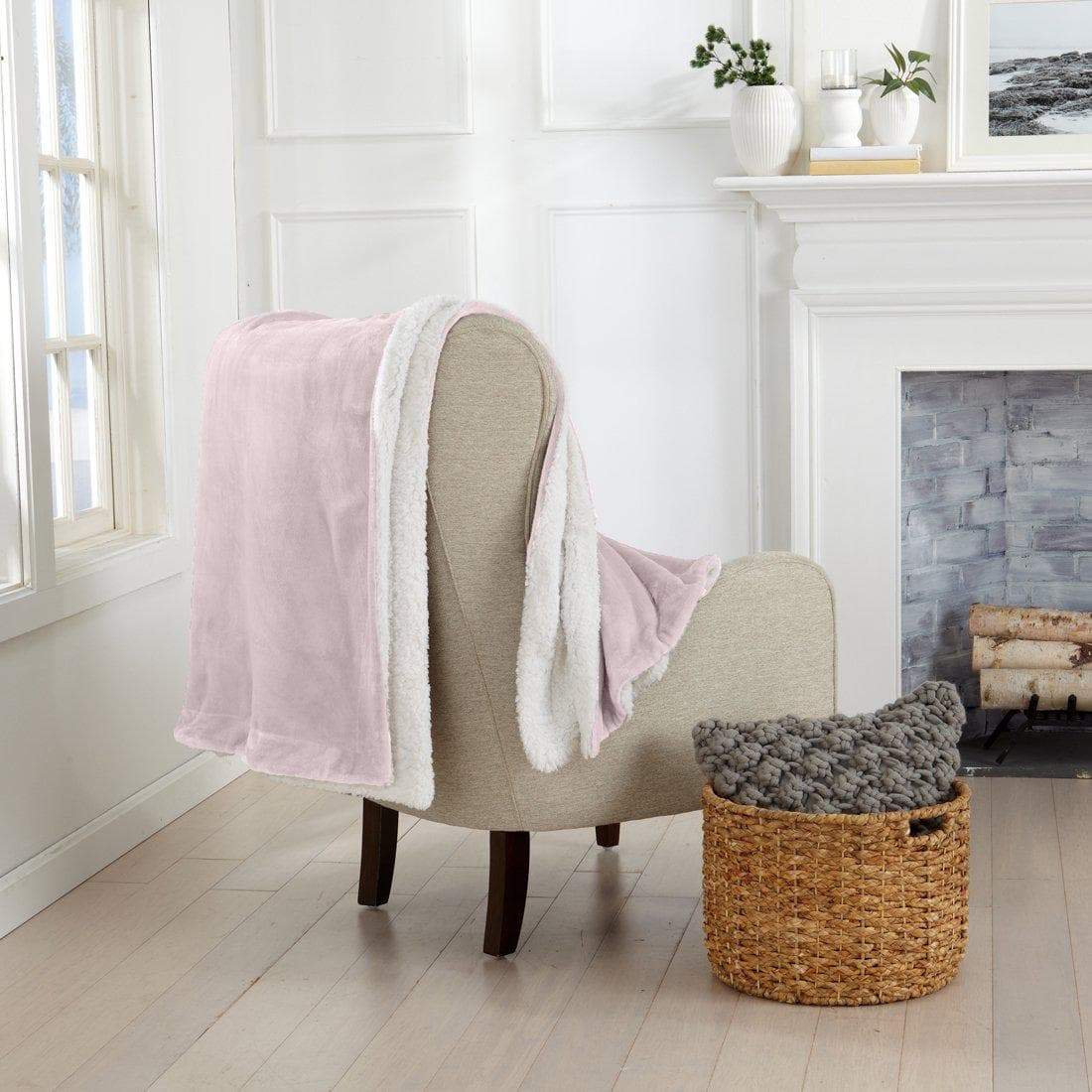 Velvet Plush Sherpa Bed Blanket - Kinsley Collection by Great Bay Home, pink with white sherpa, on Tampa Home & Garden Store