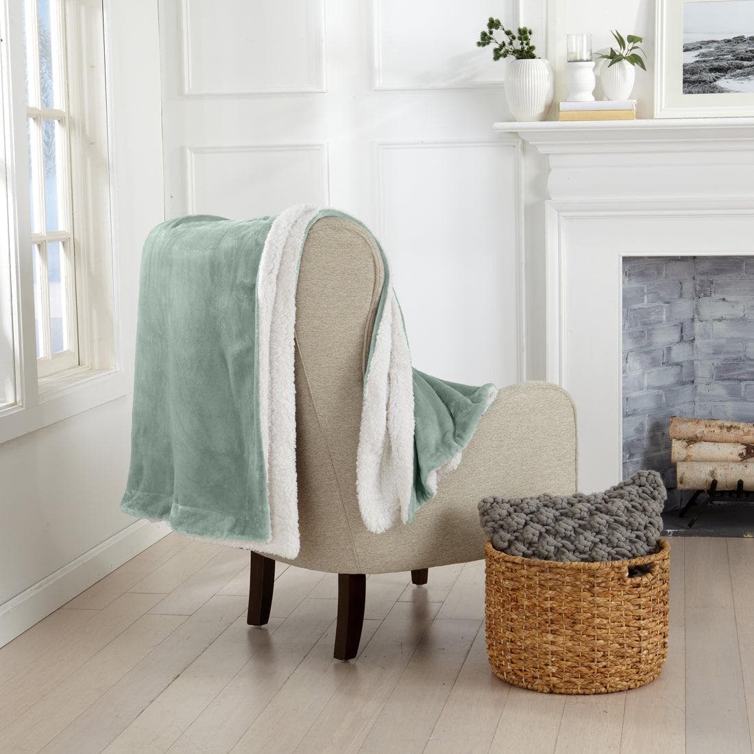 Velvet Plush Sherpa Luxury Bed Blanket - Kinsley Collection in sage green by Great Bay Home on Tampa Home & Garden Store