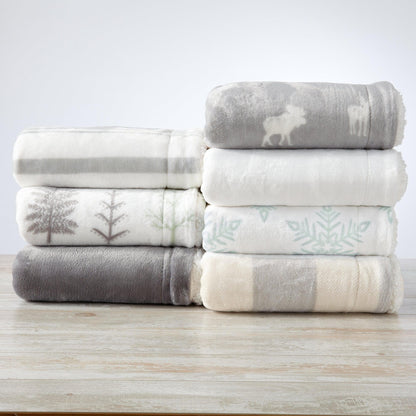 Velvet Plush Sherpa Luxury Bed Blanket Kinsley Collection by Great Bay Home, white gray prints on Tampa Home & Garden Store