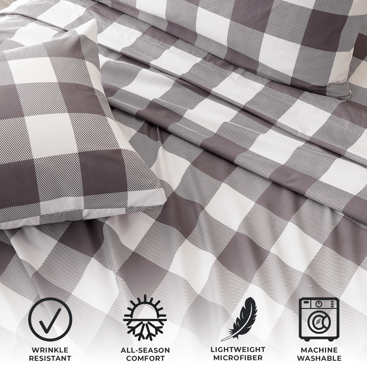 Printed Baylor Sheet Set by Great Bay Home in taupe and white checkered pattern on Tampa Home & Garden Store