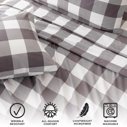 Printed Baylor Sheet Set by Great Bay Home in taupe and white checkered pattern on Tampa Home & Garden Store