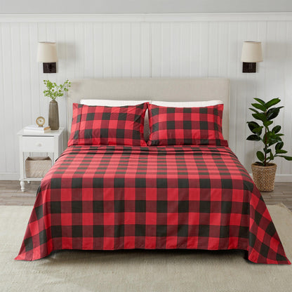 Printed Sheet Set Baylor Collection bed sheets by Great Bay Home in red buffalo plaid on Tampa Home & Garden Store