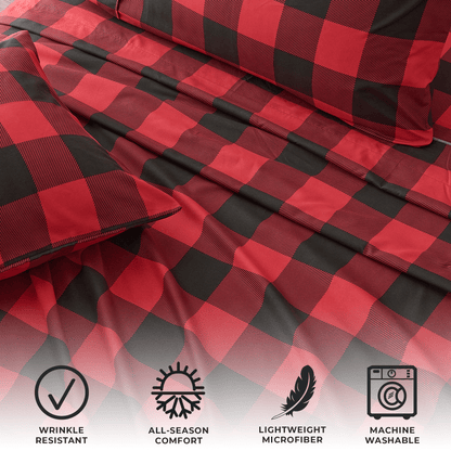 Printed Sheet Set Baylor Collection red plaid bed sheets by Great Bay Home on Tampa Home & Garden Store