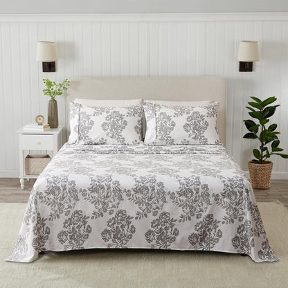 Printed Sheet Set Baylor Collection by Great Bay Home in white with gray floral pattern for bed on Tampa Home & Garden Store
