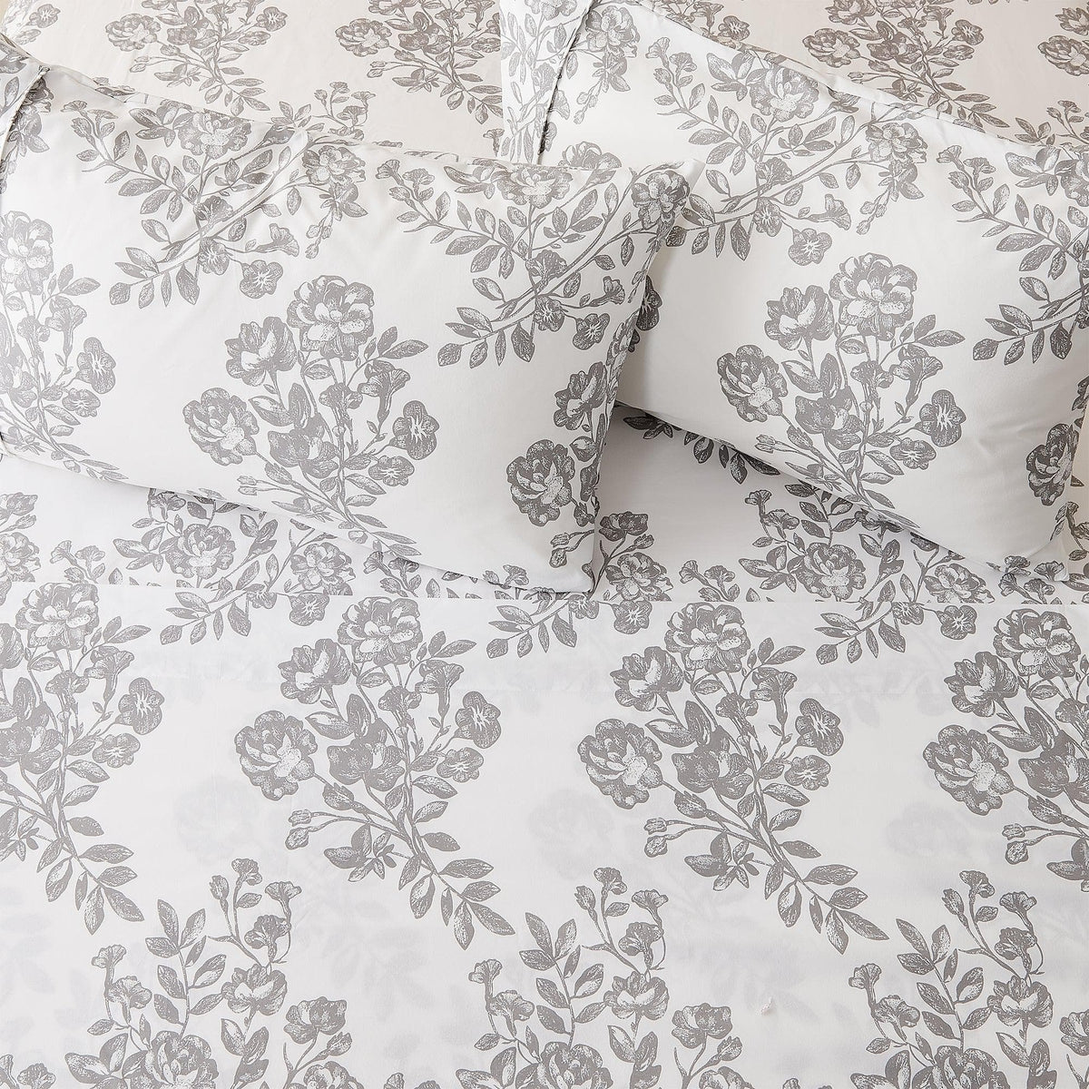 Printed Baylor Sheet Set in white with gray floral pattern by Great Bay Home on Tampa Home & Garden Store